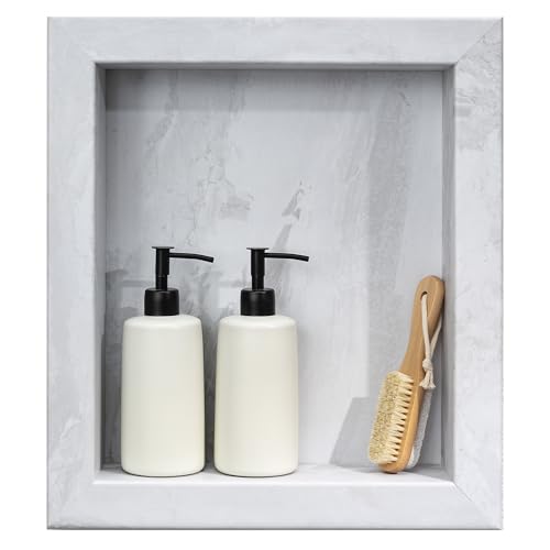 Palisade 17.5 in x 15.5 in Vinyl Shower Niche Iced Pewter/Urban Fjord | Waterproof Shower Insert - color: Iced Pewter/Urban Fjord