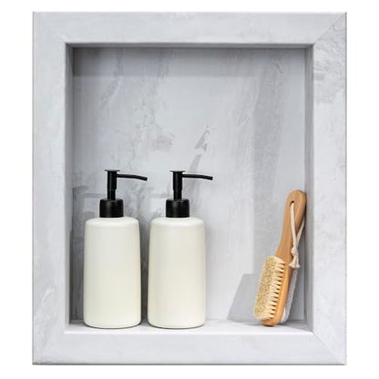 Palisade 17.5 in x 15.5 in Vinyl Shower Niche Iced Pewter/Urban Fjord | Waterproof Shower Insert - color: Iced Pewter/Urban Fjord