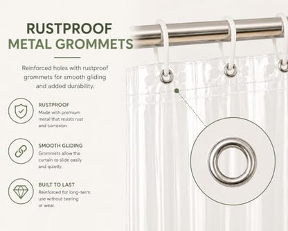 Clear Shower Curtain, 72x72 | Odorless Plastic with Magnets, Washable Long Bathroom Curtain, Premium PEVA Waterproof, Rust-Proof