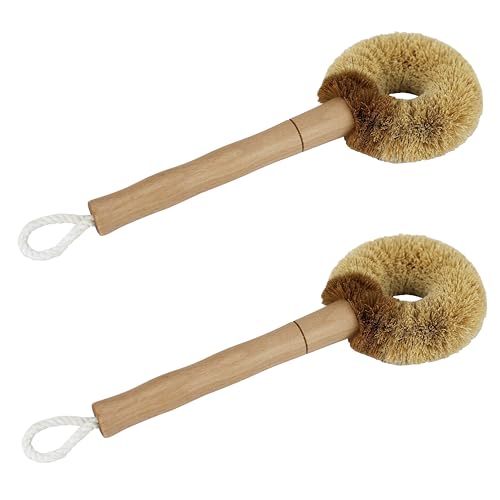 EIKS 2 Pack Kitchen Scrub Brushes, Natural Coconut Fiber | For Cleaning Dish Pan Pot Vegetable Fruits Glassware Cookware Shower Bathtub