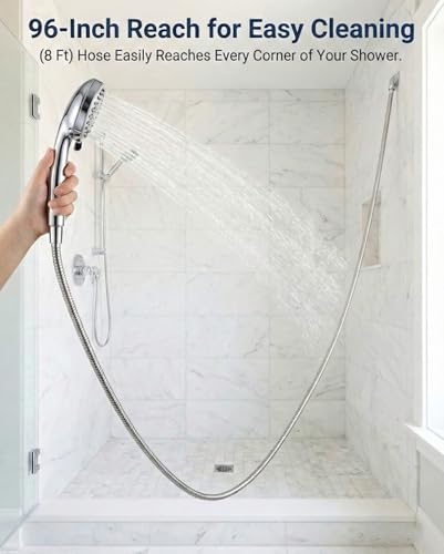 96 Inch Shower Hose, Flexible Stainless Steel Metal Extension Hose with Brass Insert and Nut - size: 96 inches