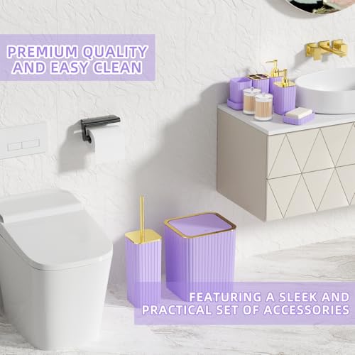 XLHOMO Bathroom Accessory Set - 26PC Bathroom Shower Curtain and Rug Set, Bathroom Accessories Set, Purple Bathroom Set with Trash Can, Toilet Brush, Qtip Holder & Soap Dispenser - style: Purple