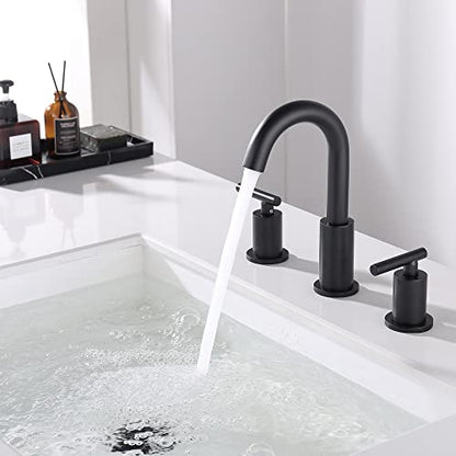 ChiLDano Black Faucets for Bathroom Sink, 3 Hole Bathroom Faucet with Drain | 2 Handles Widespread Bathroom Faucet for Sink, 8 in Spread Black Sink Faucets Bathroom with Swivel Spout - color: Matte Black