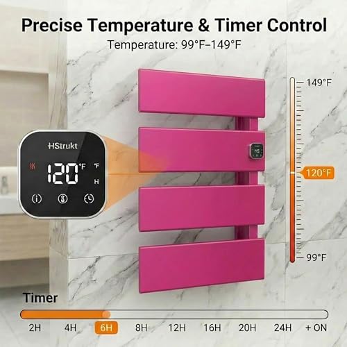 4 Panel Pink Heated Towel Rack for Bathroom Towel Warming | Fast-heat in 2-3 minutes. Dry towels in 4 hours. Smart thermo control and precise timer, Work with Smart Plug. - size: 4 Panel