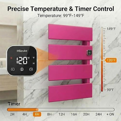 4 Panel Pink Heated Towel Rack for Bathroom Towel Warming | Fast-heat in 2-3 minutes. Dry towels in 4 hours. Smart thermo control and precise timer, Work with Smart Plug. - size: 4 Panel
