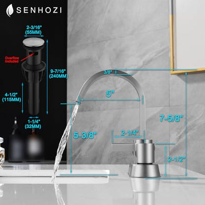 4 Inch Centerset Bathroom Faucets, Brushed Nickel Bathroom Faucet | Overflow Pop Up Drain, Modern Vanity Faucet, Deck Mount Bathroom Faucet 3 Hole - color: Brushed Nickel