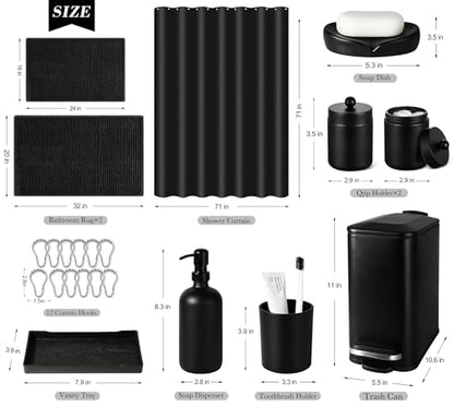 Bathroom Sets with Shower Curtain and Rugs, 22 Pcs Black Bathroom Accessories with Trash Can, Waterproof Shower Curtain, Bathroom Rugs Super Absorbent, Modern Bathroom Sets Complete Decor - size: 10Pcs Bathroom Set