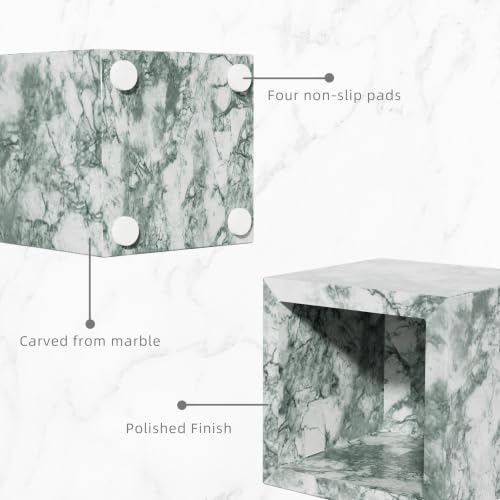 Rectangular Toothbrush Holder,Pencil Cup,3.9x3.9x3.9in,Cyan Green | Marble Pen Holders with Natural Patterns,Makeup Brush Organizer with Anti Slip Foot Pads,Stone Utensil Container for Office - color: Cyan Green Texture