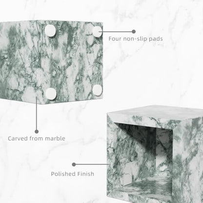 Rectangular Toothbrush Holder,Pencil Cup,3.9x3.9x3.9in,Cyan Green | Marble Pen Holders with Natural Patterns,Makeup Brush Organizer with Anti Slip Foot Pads,Stone Utensil Container for Office - color: Cyan Green Texture
