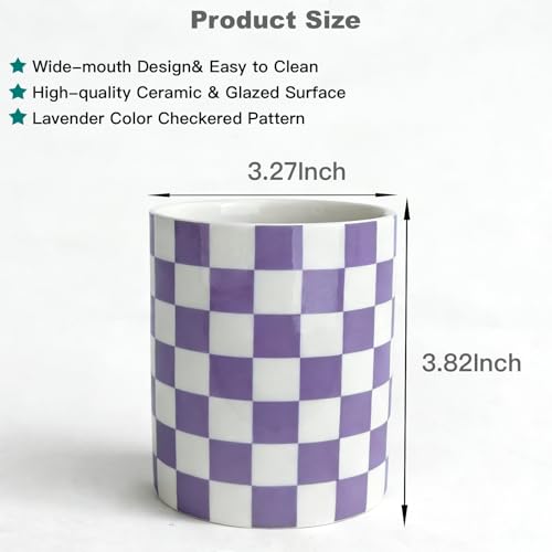 Tooth Brush Holder for Bathroom, Countertop Toothbrush Holders for Bathrooms, Modern Cute Lavender Purple and White Bath Room Cups, Ceramic Toothbrush and Toothpaste Dispenser - color: Lavender Purple