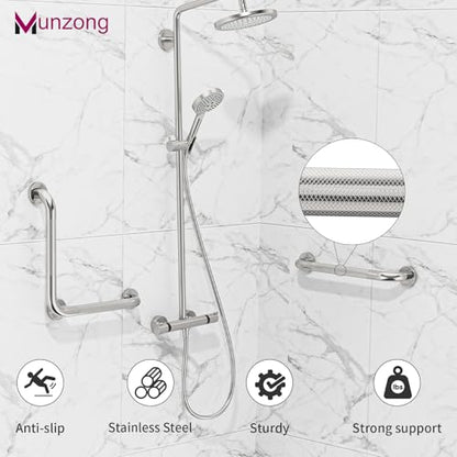 16x16 Inch Angled Bathroom Grab Bar, Munzong Brushed Nickel Toilet Rail | Toilet Handicap Grab Rail for Showers Anti Slip Stainless Steel Knurled Safety Handle Support Elderly Injury Senior - color: Chrome