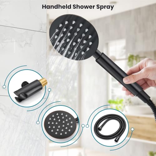 gotonovo High Pressure Shower System Valve and Trim Kit,Oil Rubbed Bronze | Round Rain 10 Inch Shower Head with Handheld Faucet Set Complete,Rough In Valve,2-in-1 Diverter,All Metal,Bathroom Wall Mount - color: Bronze