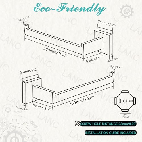 LANC Bathroom Hand Towel Holder 10 Inche Matte Black Hand Towel Bar 2 Pack Left and Right Side Square Towel Ring for Kitchen Toilet Wall Mount Stainless Steel Modern Towel Rack,A8806MB-LRP2 - color: Matte Black, size: Left & Right
