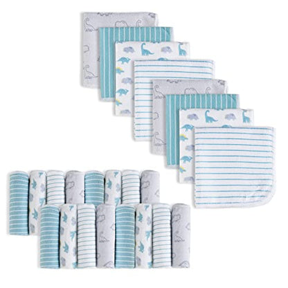 Softan Baby Washcloths, 24Pack Baby Wash Cloths Extra Soft & Ultra Absorbent, Baby Towels and Washcloths Face Towel Unisex for Boys Girls Face & Body, Washclothes Gentle on Sensitive Skin, 9''x 9'' - color: Dinosaur