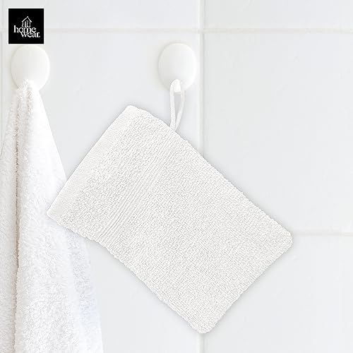 High Rise Stripe 6 Pack 6 x 8.5 Wash Mitt Set, Low Twist, Highly Absorbent, Gentle Hand and Face Cloth, European Style with Loop, White - color: White
