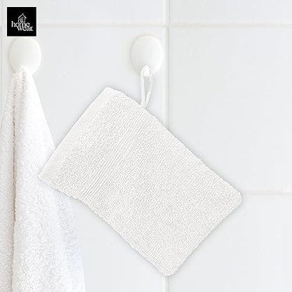 High Rise Stripe 6 Pack 6 x 8.5 Wash Mitt Set, Low Twist, Highly Absorbent, Gentle Hand and Face Cloth, European Style with Loop, White - color: White