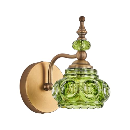 Vintage Wall Sconces Bathroom Vanity Lighting Fixtures Beautiful Wall Light with Green Glass Lampshade for Bedside Bedroom Doorway Bathroom - color: Green, size: 1-Light (1-Pack)
