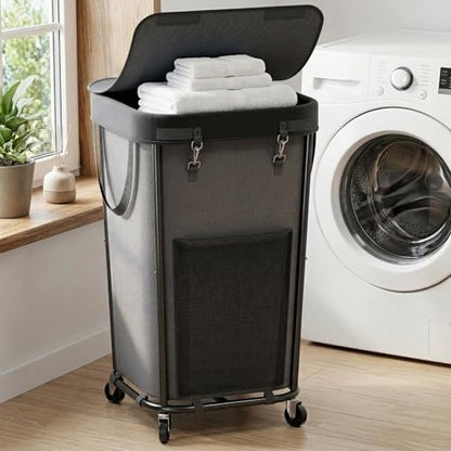 Homedepal 160L Rolling Laundry Basket with Wheels & Removable Bag - Easy‑Move Hamper for Bathroom and Laundry Room (160L Black) - color: 160L Black with Cover