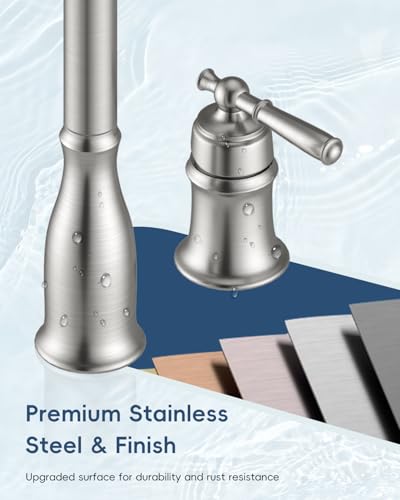 3 Holes Kitchen Sink Faucets with Pull Down Sprayer and Soap Dispenser, 2 Holes Brushed Nickel Sink Faucet for Kitchen by DAYONE, Single Handle High Arc, DAY-279BN - color: Brushed Nickel, style: 3 Holes