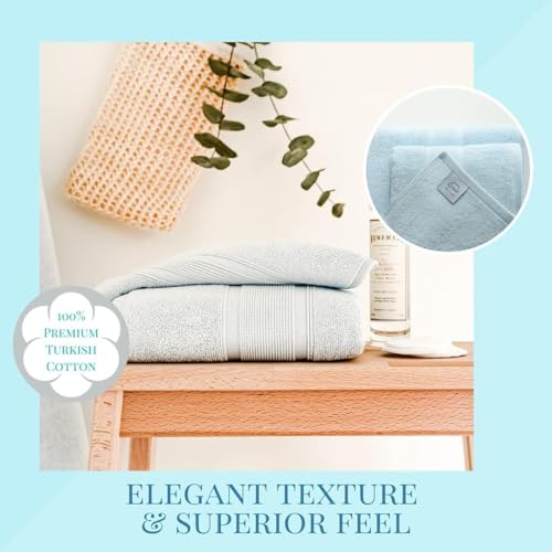 Luzia 8 Piece Towel Set - 100% Turkish Cotton, Premium Quality - 2 Bath Towels 2 Hand Towels and 4 Washcloths (Light Blue) - color: Light Blue