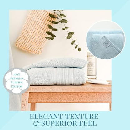 Luzia 8 Piece Towel Set - 100% Turkish Cotton, Premium Quality - 2 Bath Towels 2 Hand Towels and 4 Washcloths (Light Blue) - color: Light Blue