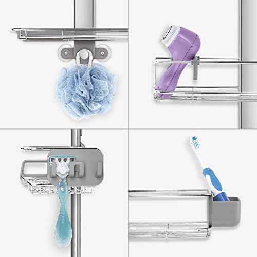 simplehuman X-Large Adjustable Hanging Shower Caddy, Handheld Showerhead Compatible, Family-Size Bathroom Organizer with 12-Inch Extended Neck, Adjustable Shelves, Rust-Proof Stainless Steel - style: Extra-Large