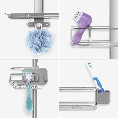 simplehuman X-Large Adjustable Hanging Shower Caddy, Handheld Showerhead Compatible, Family-Size Bathroom Organizer with 12-Inch Extended Neck, Adjustable Shelves, Rust-Proof Stainless Steel - style: Extra-Large