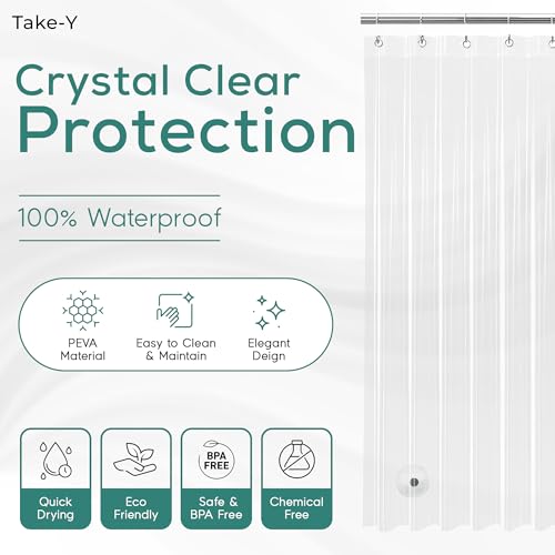Clear Shower Curtain Liner, Premium PEVA, 72"x72", Waterproof with Rustproof Grommets, Weighted, Quick Dry, Modern Style, 12 Hooks Included, Lightweight Standard Size,Odorless Plastic