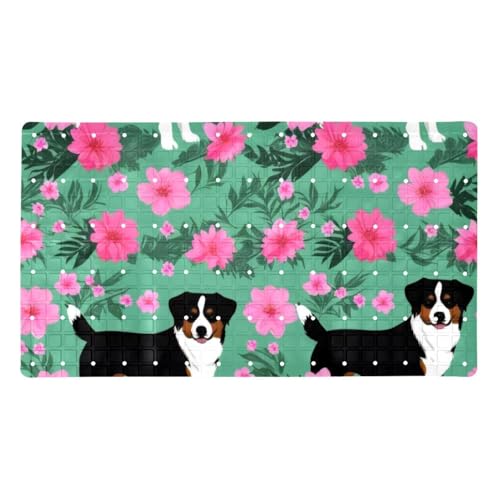 Bathtub Mat Non Slip 26.8x15.1 Inch, Dogs Flowers Shower Mat with Suction Cups and Drain Holes, Machine Washable Shower Mats for Inside Shower - color: Multi 15