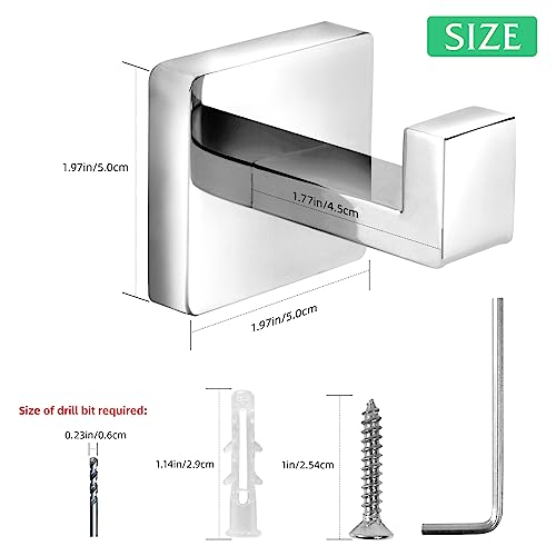 Heavy Duty Stainless Steel Towel Hooks, Wall Mounted Square Robe Hooks for Bathroom, Kitchen, Bedroom, Hotel Chrome Polished 2 Pack - color: Chrome Polished