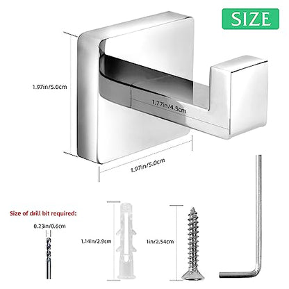 Heavy Duty Stainless Steel Towel Hooks, Wall Mounted Square Robe Hooks for Bathroom, Kitchen, Bedroom, Hotel Chrome Polished 2 Pack - color: Chrome Polished
