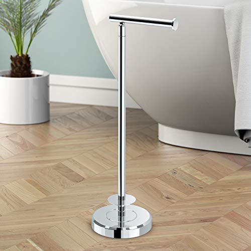 Gatco 1448C Latitude II Freestanding Toilet Paper Holder with Storage, Bathroom Tissue Stand, Chrome, 22.25" H, Holds 1–4 Reserve Rolls, Weighted Base - color: Chrome