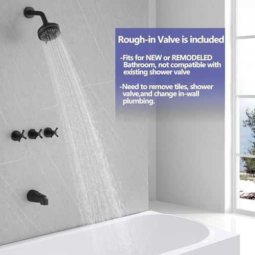 3 Handle Tub Shower Faucet Set Black Shower Trim Kit with Valve | Bathtub Shower Faucet Set with Tub Spout Wall Mounted, Brass Valve, NPT 1/2" US Connection - color: Matte Black, style: Style A
