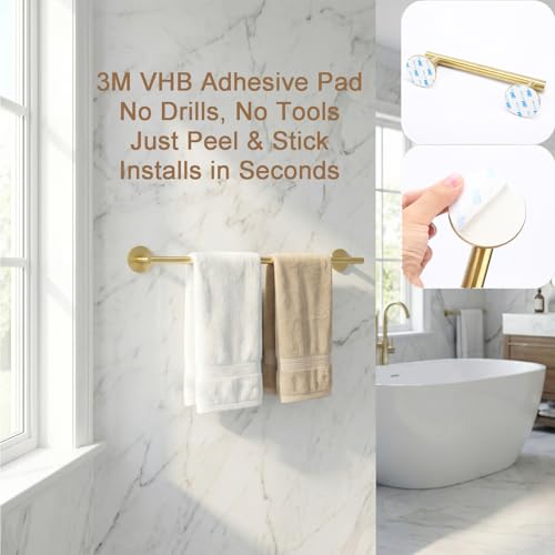 Brushed Gold 24 Inch Self Adhesive Towel Bar for Bathroom & Kitchen - color: Brushed Gold, size: 23.6 Inch