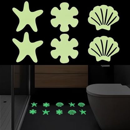 24pcs Luminous Anti Slip Shower Stickers for Bathroom Tub Stairs Floor Laundry Shell Starfish Flower Non Slip Safety Waterproof Anti Skid Strip Tape Decals for Kid Baby (Luminous-Mixture)
