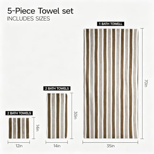 Premium 5-Piece Bath Towel Set | 100% Microfiber Ultra Soft & Quick Dry | Large Bath Towels, Hand Towels & Washcloths for Bathroom, Spa, Gym, | 1 Bath, 2 Hand, 2 Washcloths | Brown - color: Brown, size: 5 Pcs