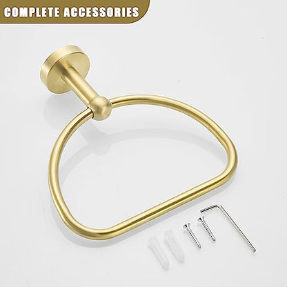Leyden Brushed Gold Hand Towel Holder, Bathroom Towel Ring, Bath Hand Towel Rack Hangers Wall Mounted Half Round Modern - color: Round Bottom Gold