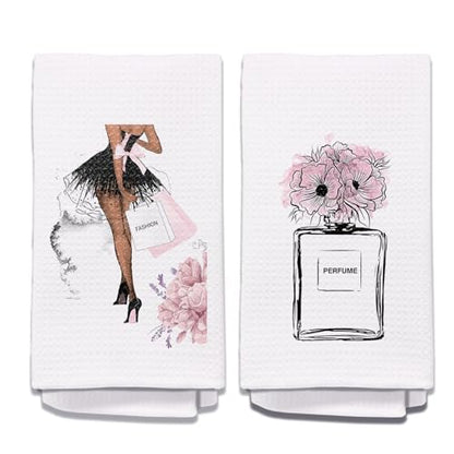 Black and Pink Bathroom Decor Set of 2 Hand Towels - Pink Flower Towels - color: A - Wihte Base