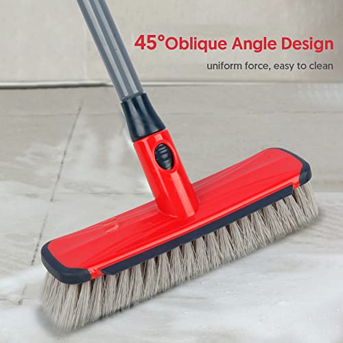 Floor Scrubber with Long Handle, 2 in 1 Scrubbing Brush Stiff Bristle Shower Cleaning Brush for Bathroom, Kitchen, Tub, Carpet, Grout, Tile(Red) - color: Red