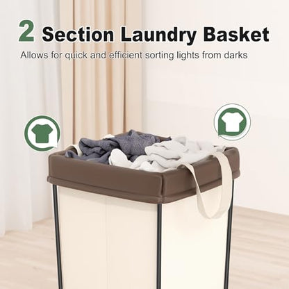 2PK Rolling Laundry Basket with Wheels, Rolling Laundry Hamper with Wheels | Double Laundry Hampers Cart on Wheels, Narrow Slim Clothes Hamper Organizer with Sturdy Metal Frame, Beige - color: Beige 2 Pack, size: 160L