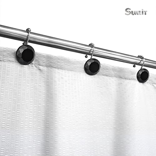 Sunlit Luxury Design Round Black Diamond Crystal Gem Bling with Glide Balls Shower Curtain Hooks, Rust Proof Metal Rhinestones Glam Shower Curtain Rings-12 Pack - color: Black