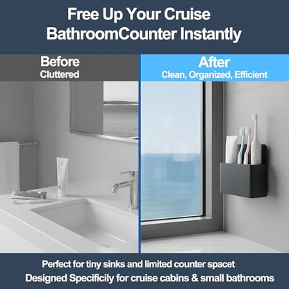 Magnetic Toothbrush Holder – Cruise Must-Have Wall-Mount Bathroom Organizer – Cruise Essentials 2025 & 2026 for Royal Caribbean, Alaska & Caribbean Staterooms (Black) - color: Black