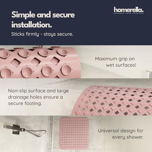 homerella Square Shower Mat Non Slip Anti Mold 21x21 Anti Slip Shower Mat | 100% BPA Free, Mildew Resistant, Machine Washable, Shower Mats for Inside Shower, Shower Floor Mat Mat Non Slip EU Certified - color: Rose