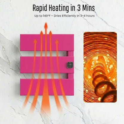 3 Panel Pink Heated Towel Rack for Bathroom Towel Warming | Fast-heat in 2-3 minutes. Dry towels in 4 hours. Smart thermo control and precise timer, Work with Smart Plug. - size: 3 Panel