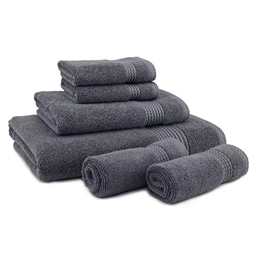 East'N Blue Lara Premium Bath Towel Set 6 Piece - Soft & Highly Absorbent Bathroom Towel Set, 100% Luxury Turkish Cotton, Flannel Bath Towels, 1 Bath Towel, 1 Hand Towel, 4 Washcloths - Dark Gray - color: Dark Grey, size: 1 Bath Towel, 1 Hand Towel, 4 Was