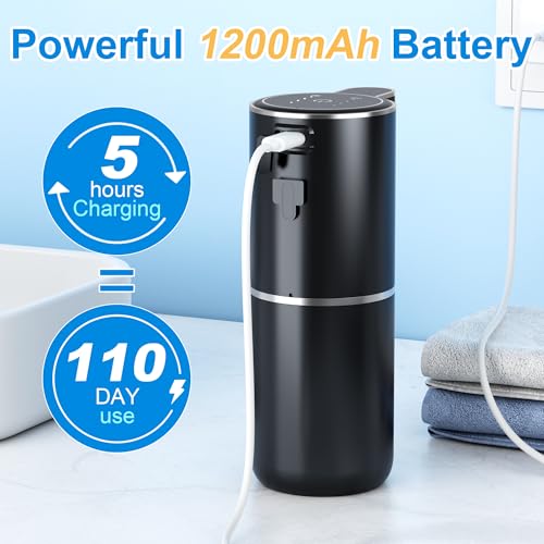 Touchless Automatic Soap Dispenser - 1200mAh Rechargeable | Liquid Soap Dispenser Wall Mount, 4 Adjustable Dispensing Levels for Kitchen & Bathroom