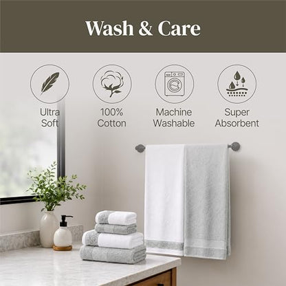 Modern Threads 600 GSM 6-Piece Towel Set with Filgree Jacquard Border, Silver - color: Silver, style: Jacquard Border