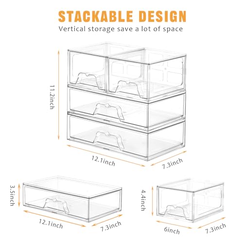 4 Pack Stackable Storage Drawers, Clear Acrylic Organizer, Makeup Organizer | with Pull-out Drawer,Pantry Organization for Beauty Supplies,Ideal for Vanity, Bathroom,Cabinet - style: 2 Small+2 Wide