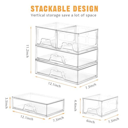 4 Pack Stackable Storage Drawers, Clear Acrylic Organizer, Makeup Organizer | with Pull-out Drawer,Pantry Organization for Beauty Supplies,Ideal for Vanity, Bathroom,Cabinet - style: 2 Small+2 Wide