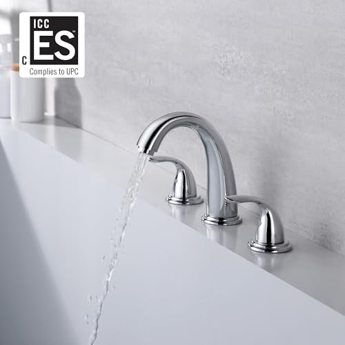 SUMERAIN 2 Handle Widespread Roman Tub Faucet, Chrome Finish | with Valve, Brass, High Flow, 3 Holes, Classic Style - color: Chrome, size: 4-29/32" spout reach